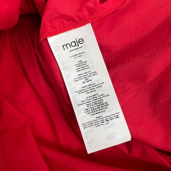 Maje Off-Shoulder Smocked Blouse Red Blue Embroidered Size Medium - Picture 4 of 6